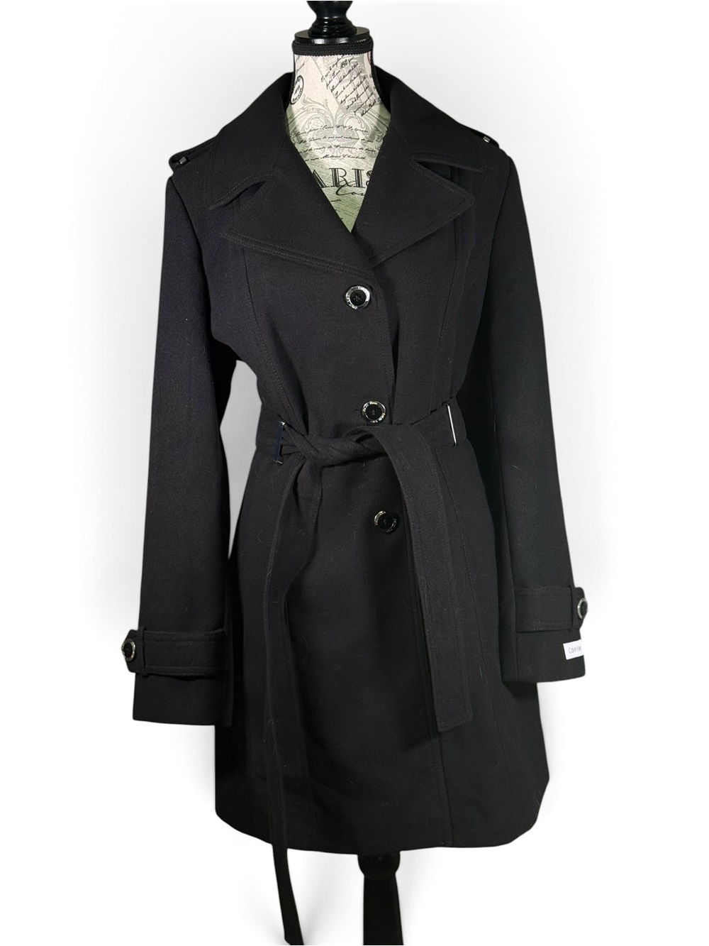 Calvin Klein Black Belted Trench Coat